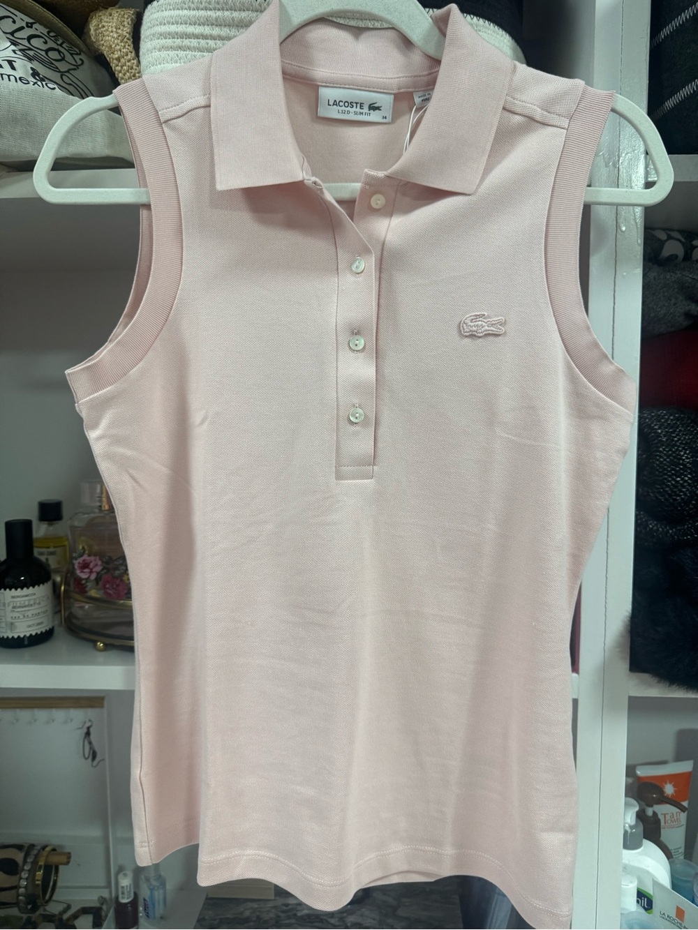 Lacoste Sleeveless Polo Top – NWT (New With Tags) – Blush Pink – Size 34 - Picture 3 of 5